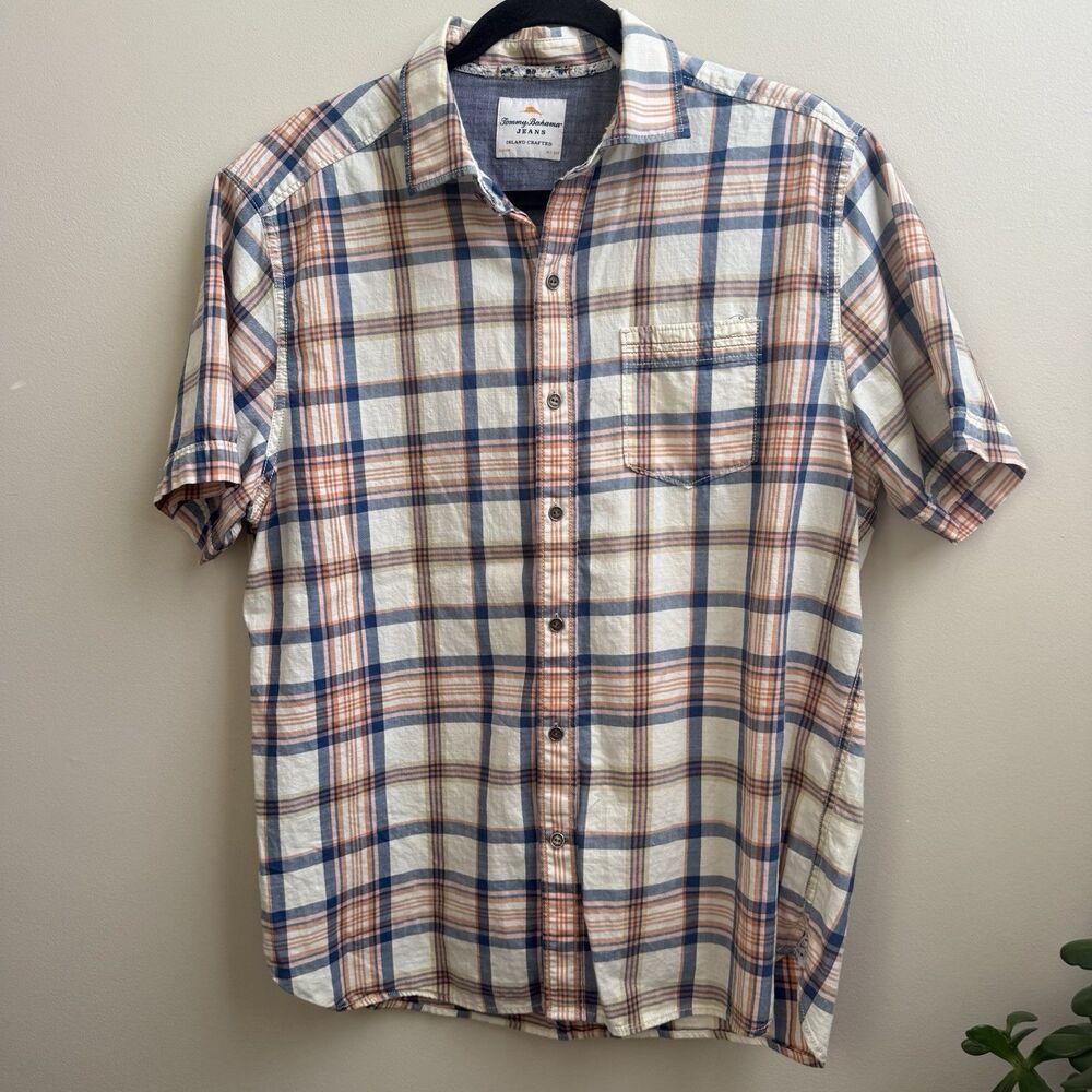 Tommy Bahama Island Crafted Modern Fit Short Sleeve Button Down Plaid Size M